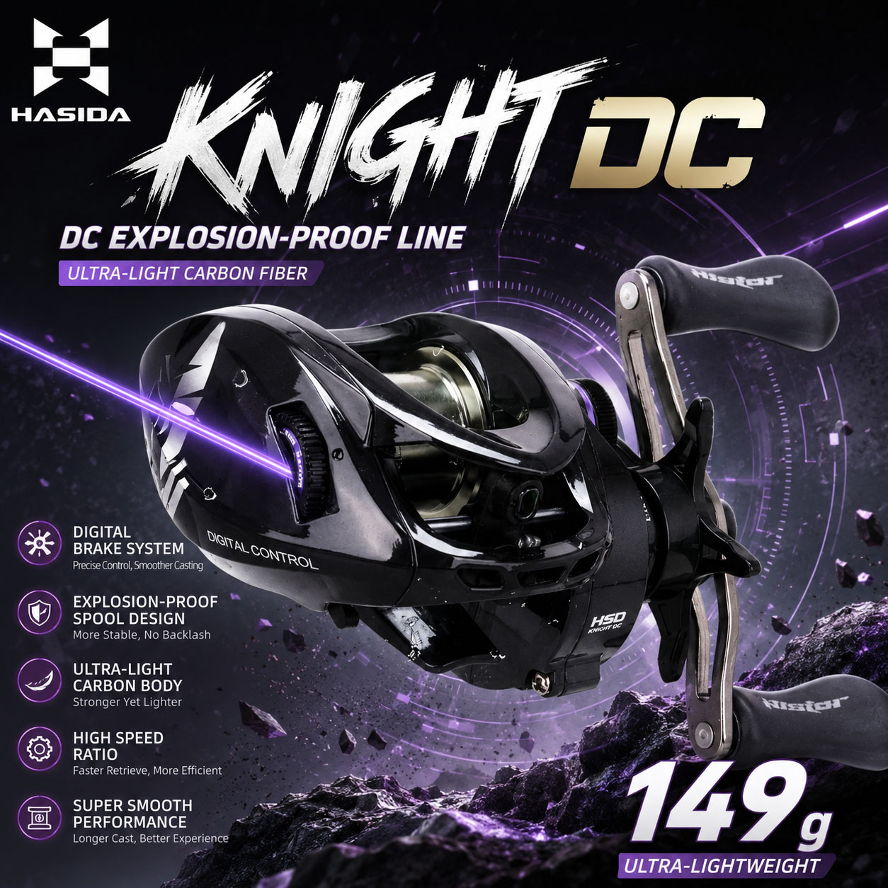 Spincast Reel - รอกเบทคาสติ้ง HASIDA Knight DC พร้อมระบบเบรกดิจิตอล IDC
